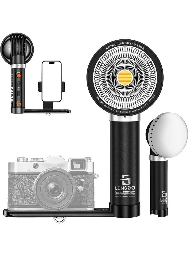 LENSGO 40SHB Retro LED Video Light 40W Bi Color Rechargeable Photography Light with Softbox Phone and Camera Stand Dimmable 0 to 100 Percent for Canon Nikon Sony Fuji Panasonic DSLR Mirrorless Cameras and Smartphones - Image 1